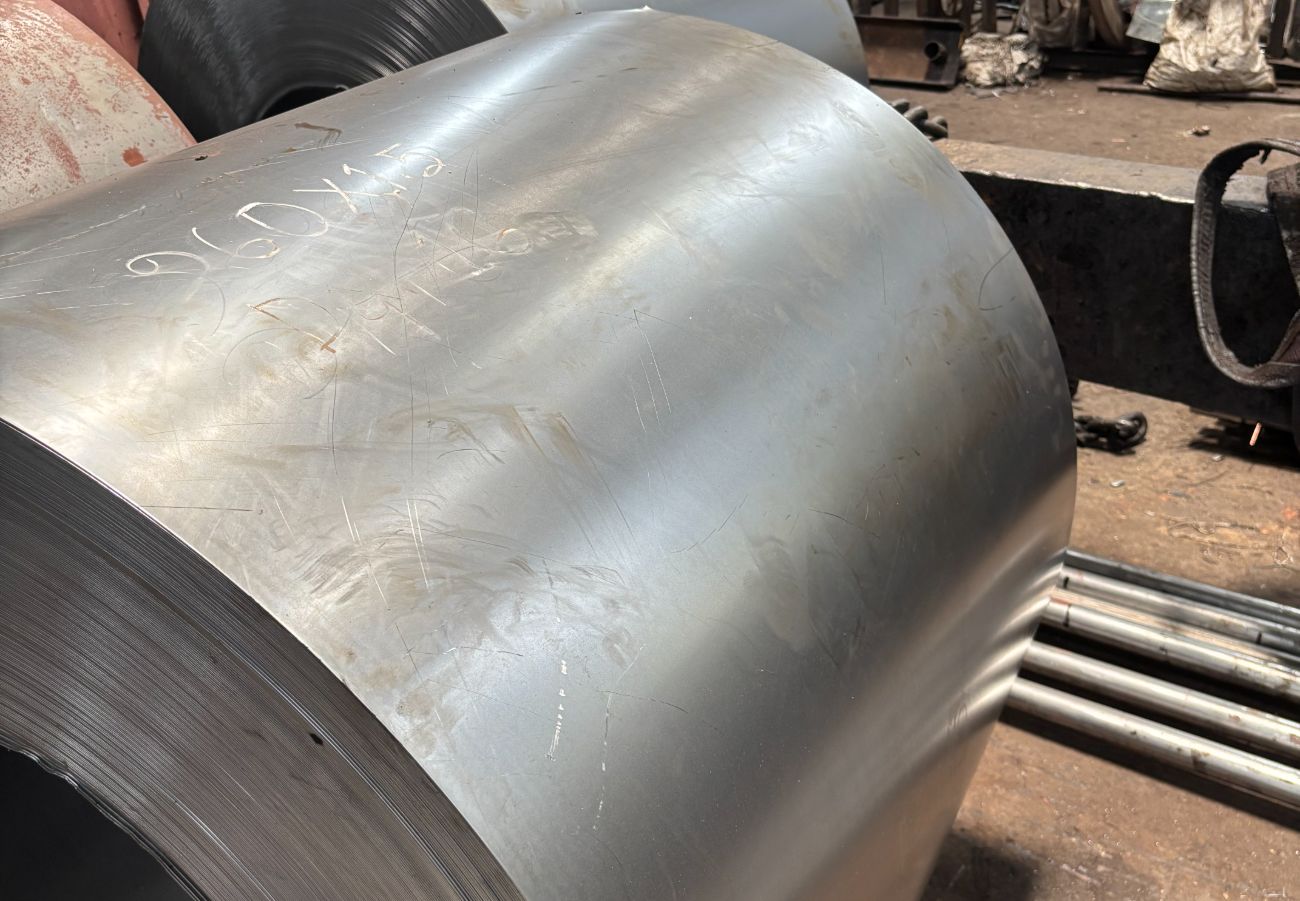 Steel coil stock held at the works before roll forming of collecting electrodes
