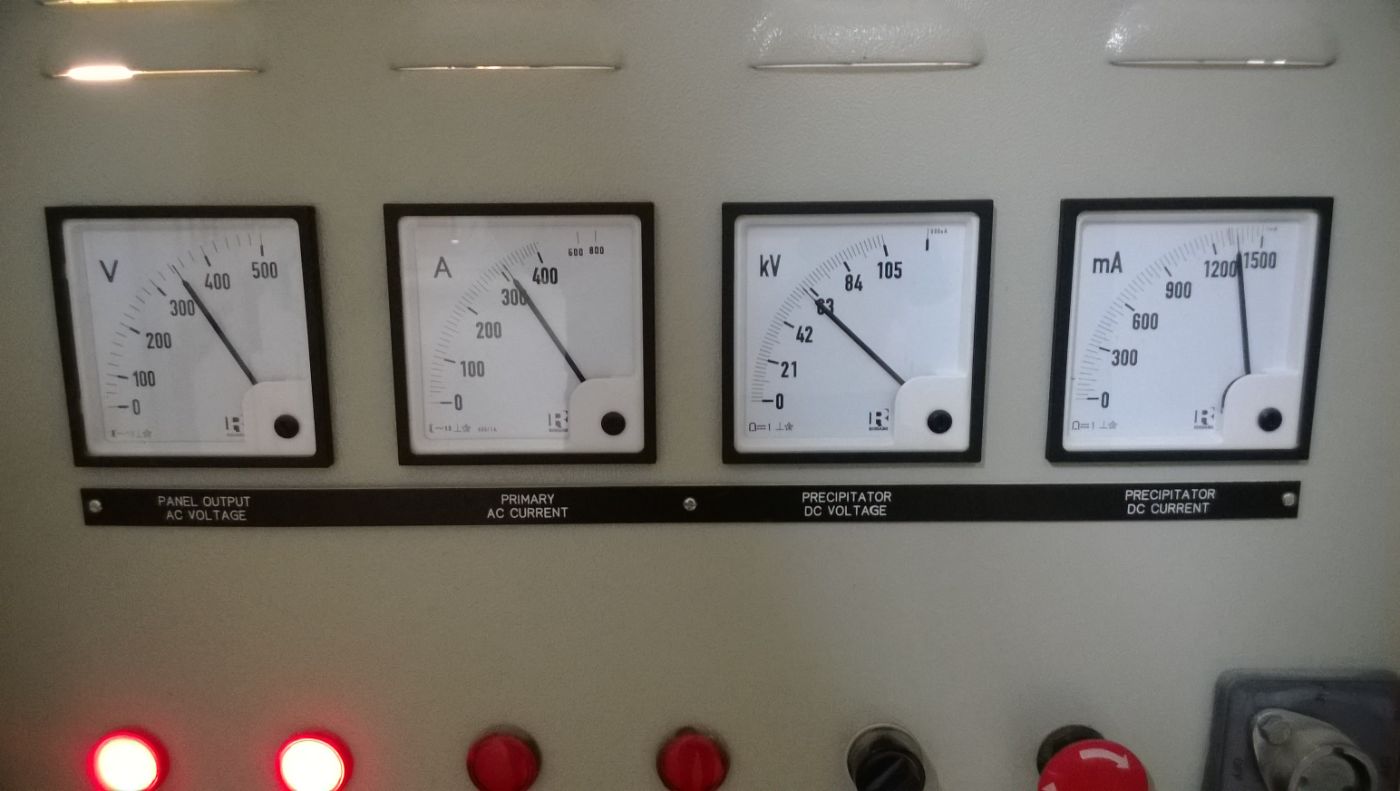 ESP control panel metering showing primary and secondary voltage and current
