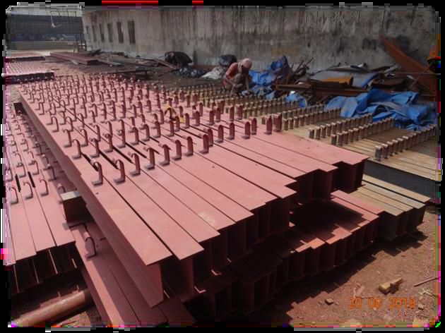 ESP internal frames and structural members primed and stacked in the works yard